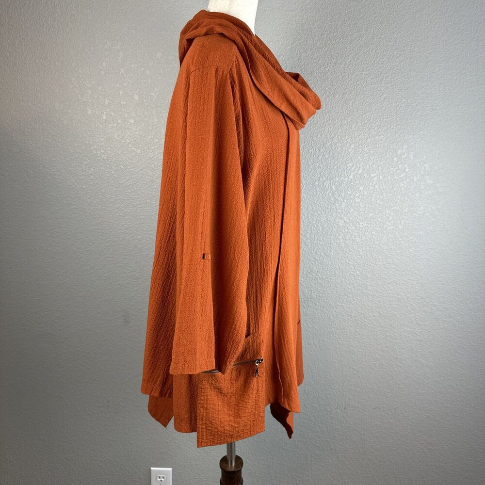 Ali Miles Cowl Neck Asymmetric Tunic Plus Size 1X Rust Orange Pucker Jersey - Picture 5 of 9
